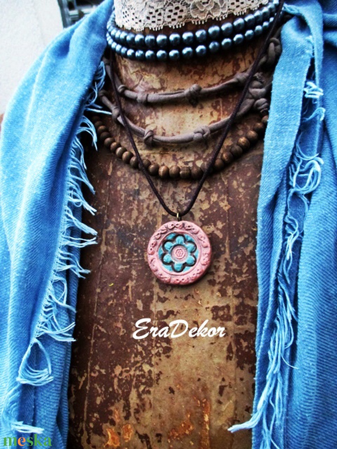 Türkiz és bronz  nyaklánc - ékszer - nyaklánc - medálos nyaklánc - Meska.hu