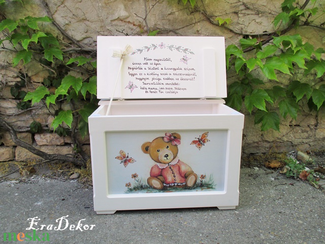 Lányos, macis  játéktároló  láda, ajándék  keresztelőre - otthon & életmód - tárolás & rendszerezés - láda - Meska.hu