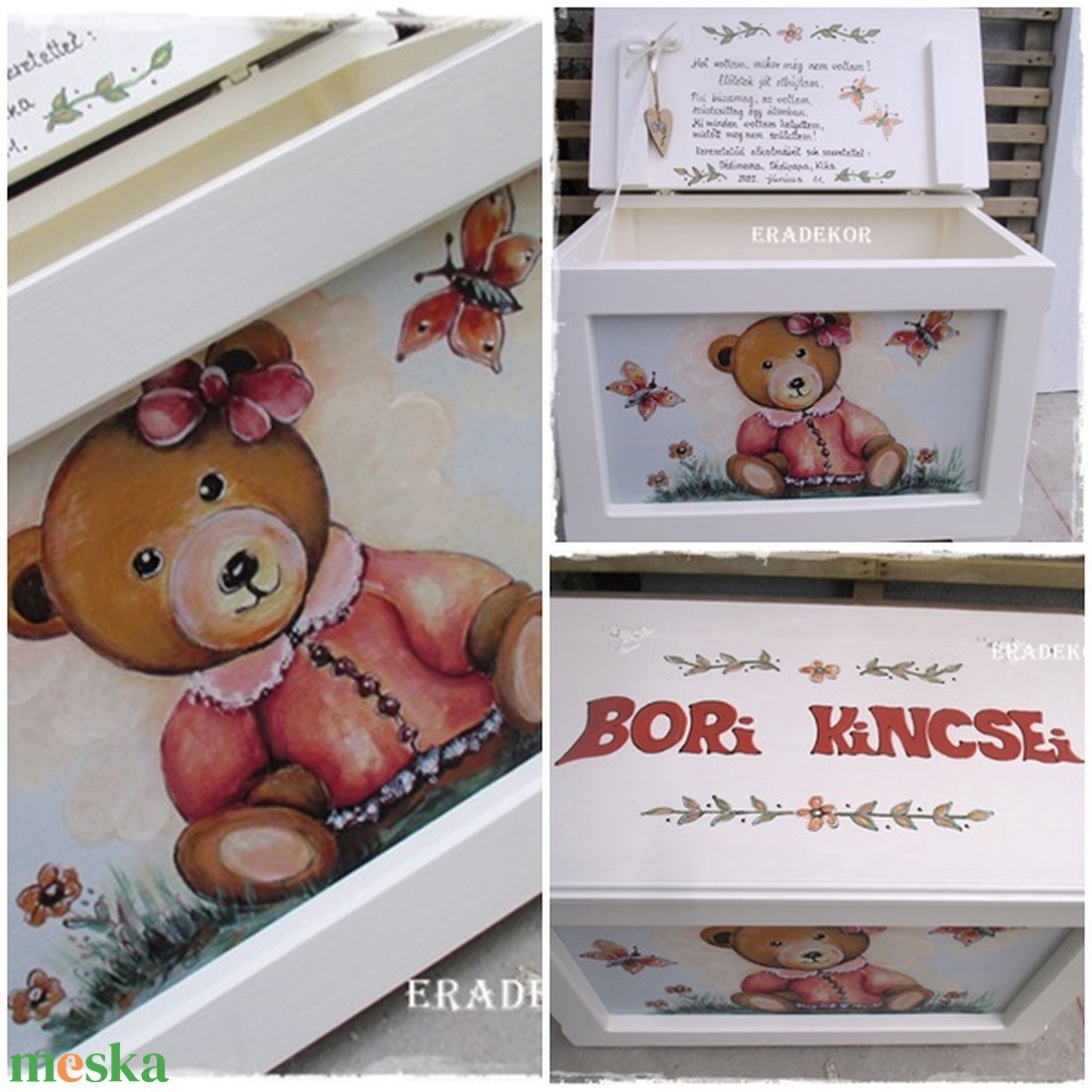 Lányos, macis  játéktároló  láda, ajándék  keresztelőre - otthon & életmód - tárolás & rendszerezés - láda - Meska.hu