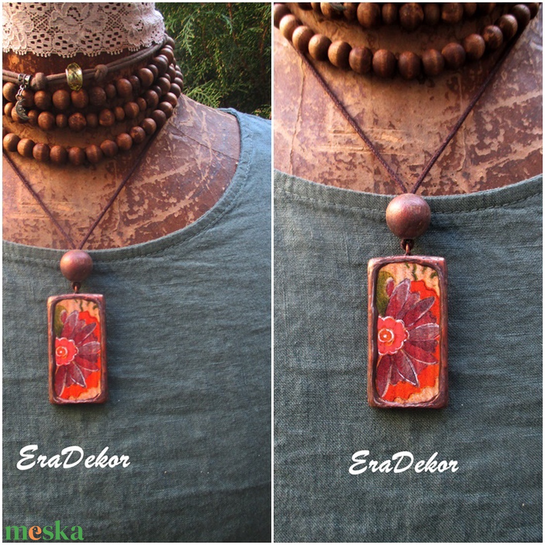 Virágnyaklánc fából - ékszer - nyaklánc - medálos nyaklánc - Meska.hu