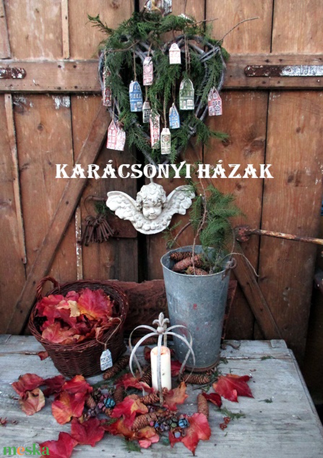 Vintage  karácsonyi házak 5db karácsonyfadísz - karácsony - karácsonyi lakásdekoráció - karácsonyfadíszek - Meska.hu