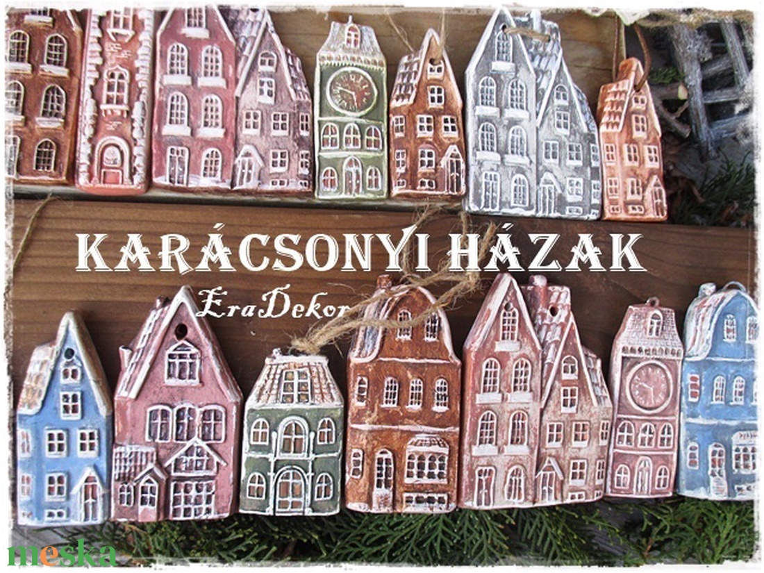 Vintage  karácsonyi házak 5db karácsonyfadísz - karácsony - karácsonyi lakásdekoráció - karácsonyfadíszek - Meska.hu