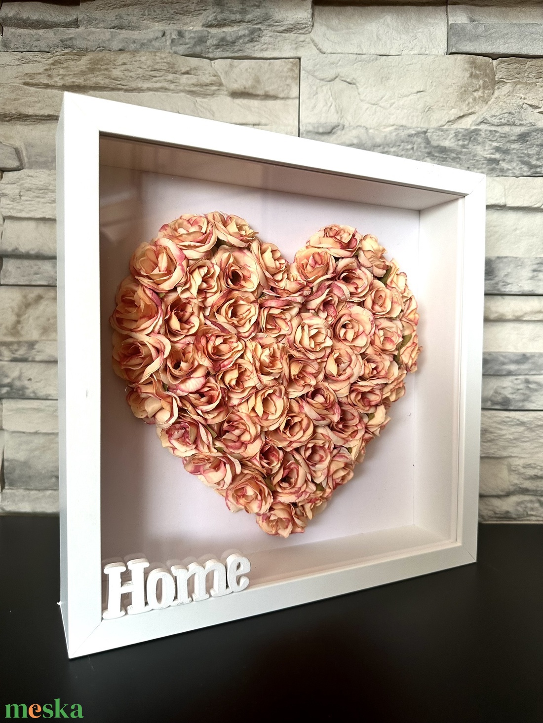 Virágos szív dobozban, HOME felirattal - otthon & lakás - dekoráció - virágdísz és tartó - virágbox, virágdoboz - Meska.hu