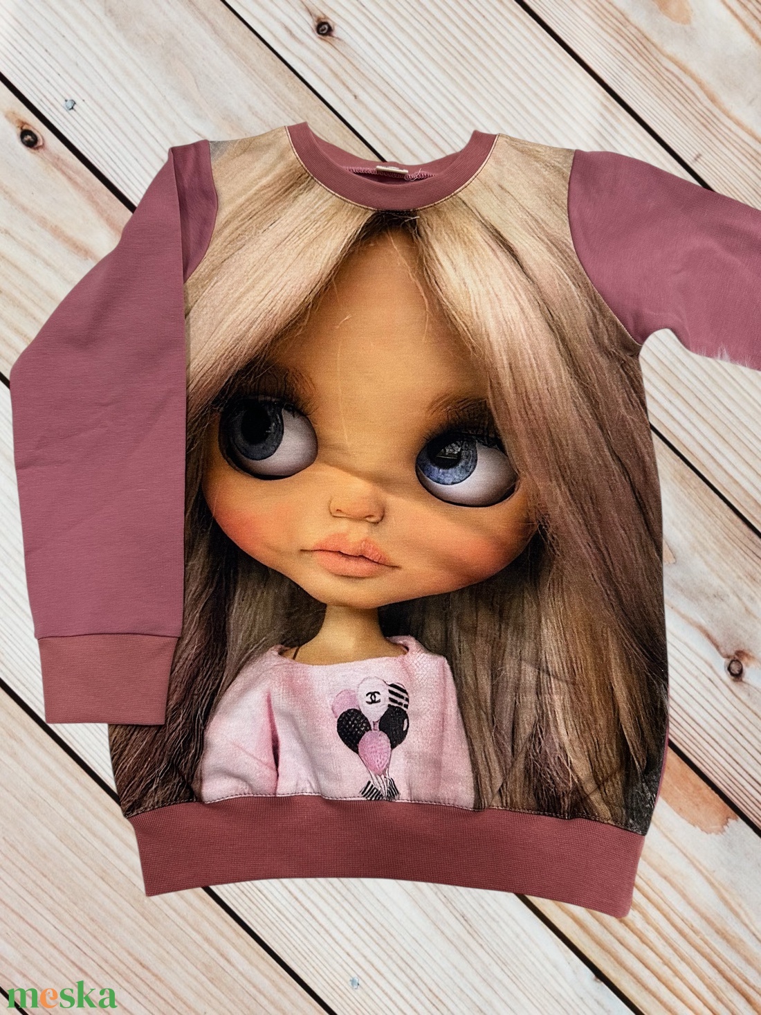 Nagyszemű babás gyerek pulóver � Mályva színű futter anyagból (116-os méret) - ruha & divat - gyerekruha - pulóver - Meska.hu