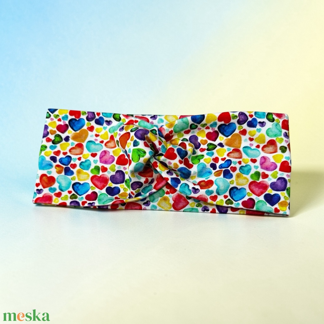 Színes Szívecskés Csomózott Fejpánt - ruha & divat - sál, sapka, kendő - fejpánt - Meska.hu