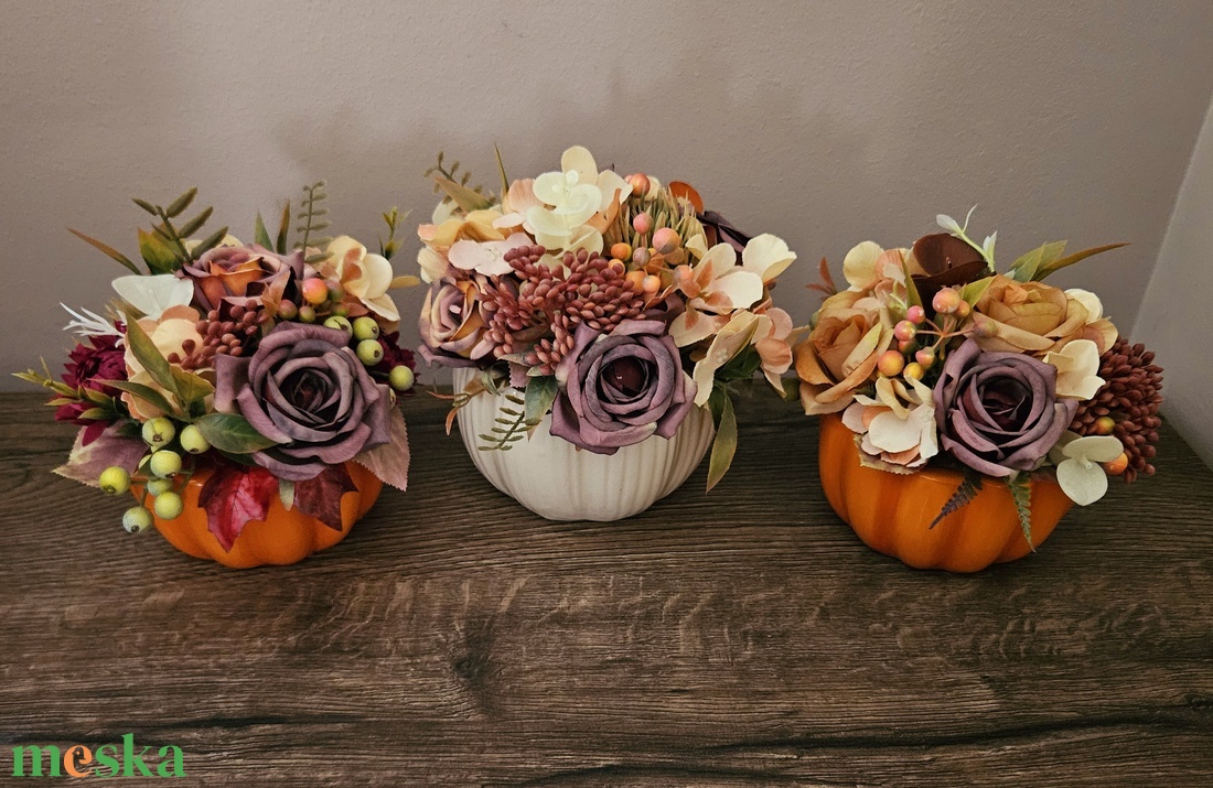 Őszi asztaldísz sárga tök kaspóban - otthon & életmód - dekoráció - asztal és polc dekoráció - asztaldísz - Meska.hu