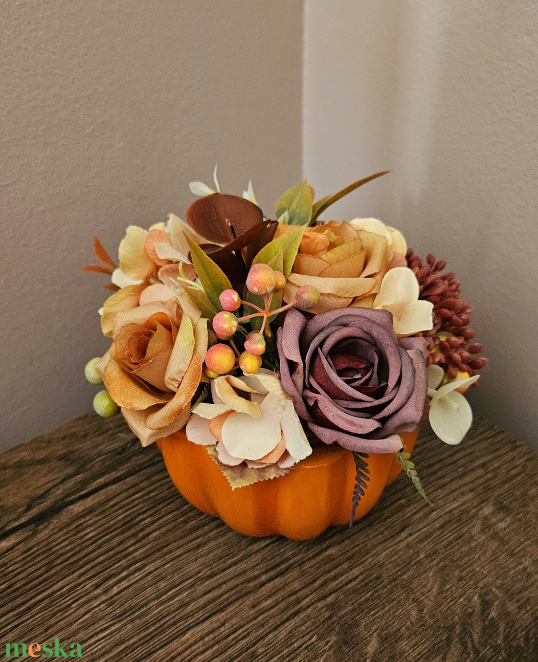 Őszi asztaldísz sárga tök kaspóban - otthon & életmód - dekoráció - asztal és polc dekoráció - asztaldísz - Meska.hu