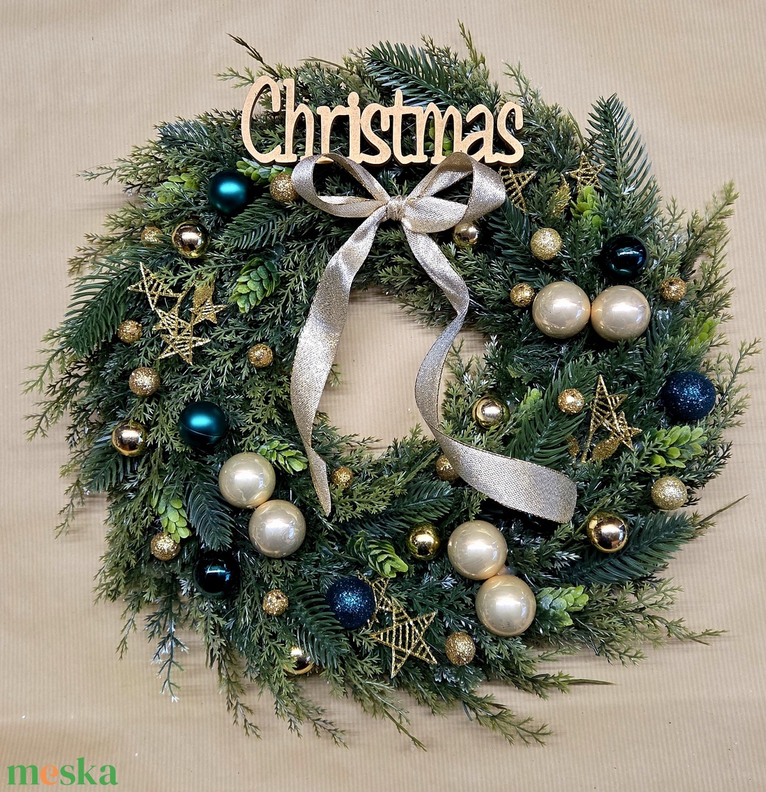 Karácsonyi ajtódísz- arany - karácsony - karácsonyi lakásdekoráció - karácsonyi ajtódíszek - Meska.hu