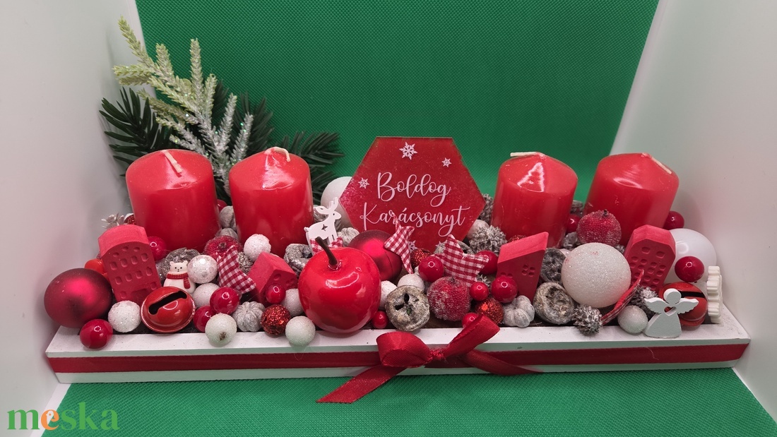 Adventi tál - piros - karácsony - adventi díszek - adventi koszorú - Meska.hu