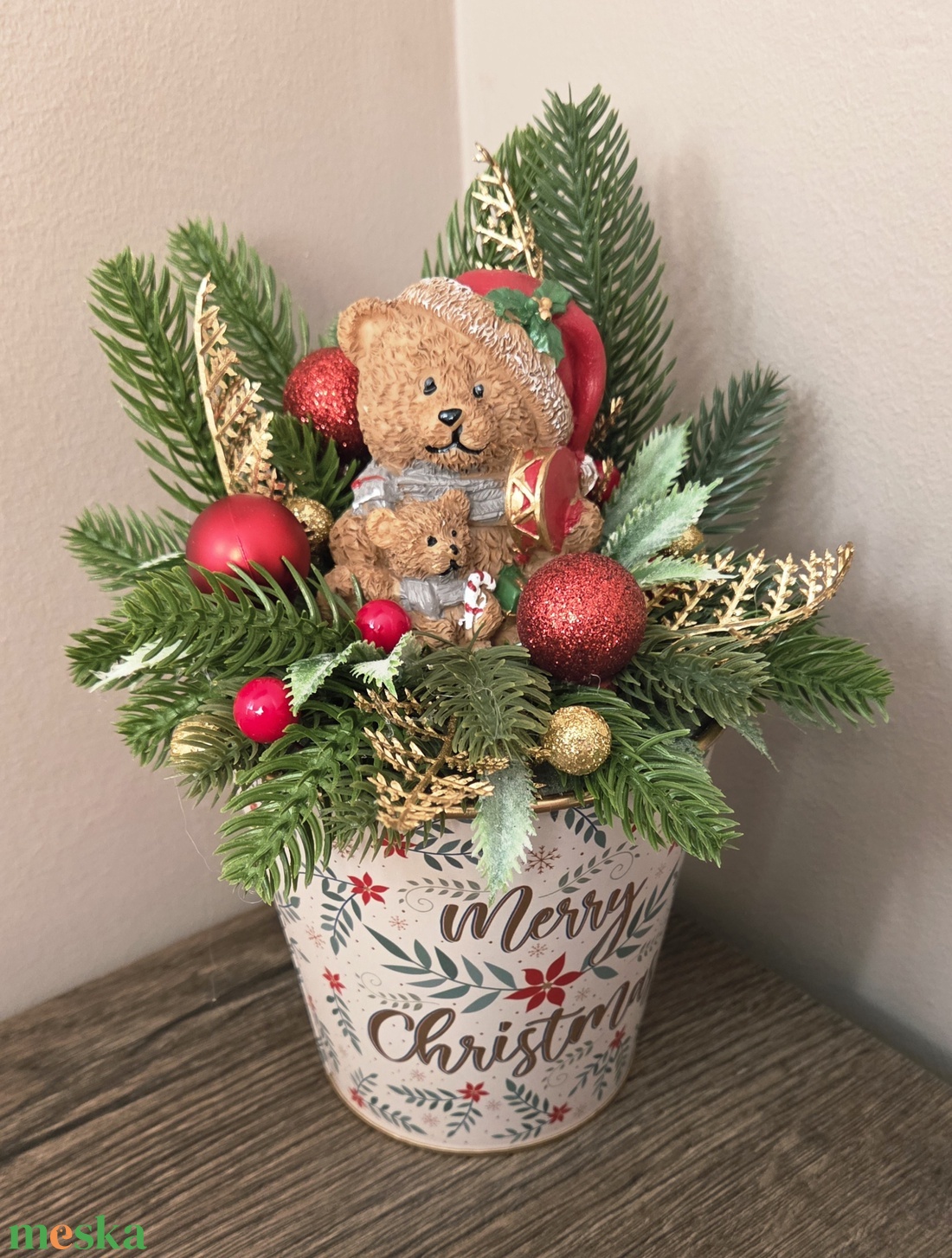 Karácsonyi macis asztaldísz  - karácsony - adventi díszek - adventi koszorú - Meska.hu