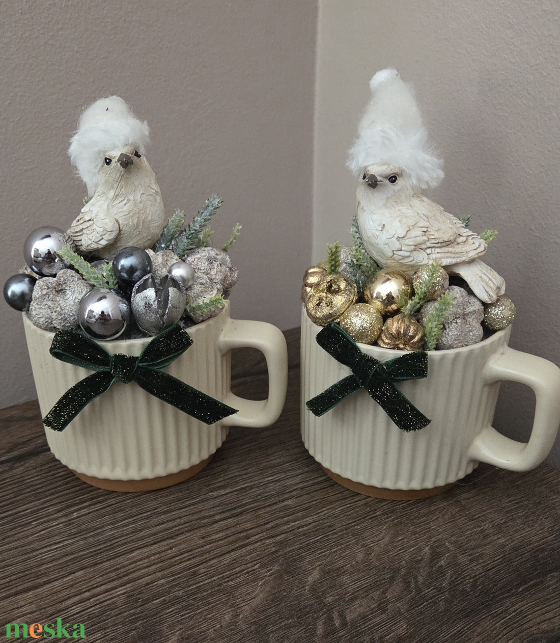 Karácsonyi asztaldísz-Ezüst madárkás - karácsony - karácsonyi lakásdekoráció - ünnepi asztaldekoráció - Meska.hu