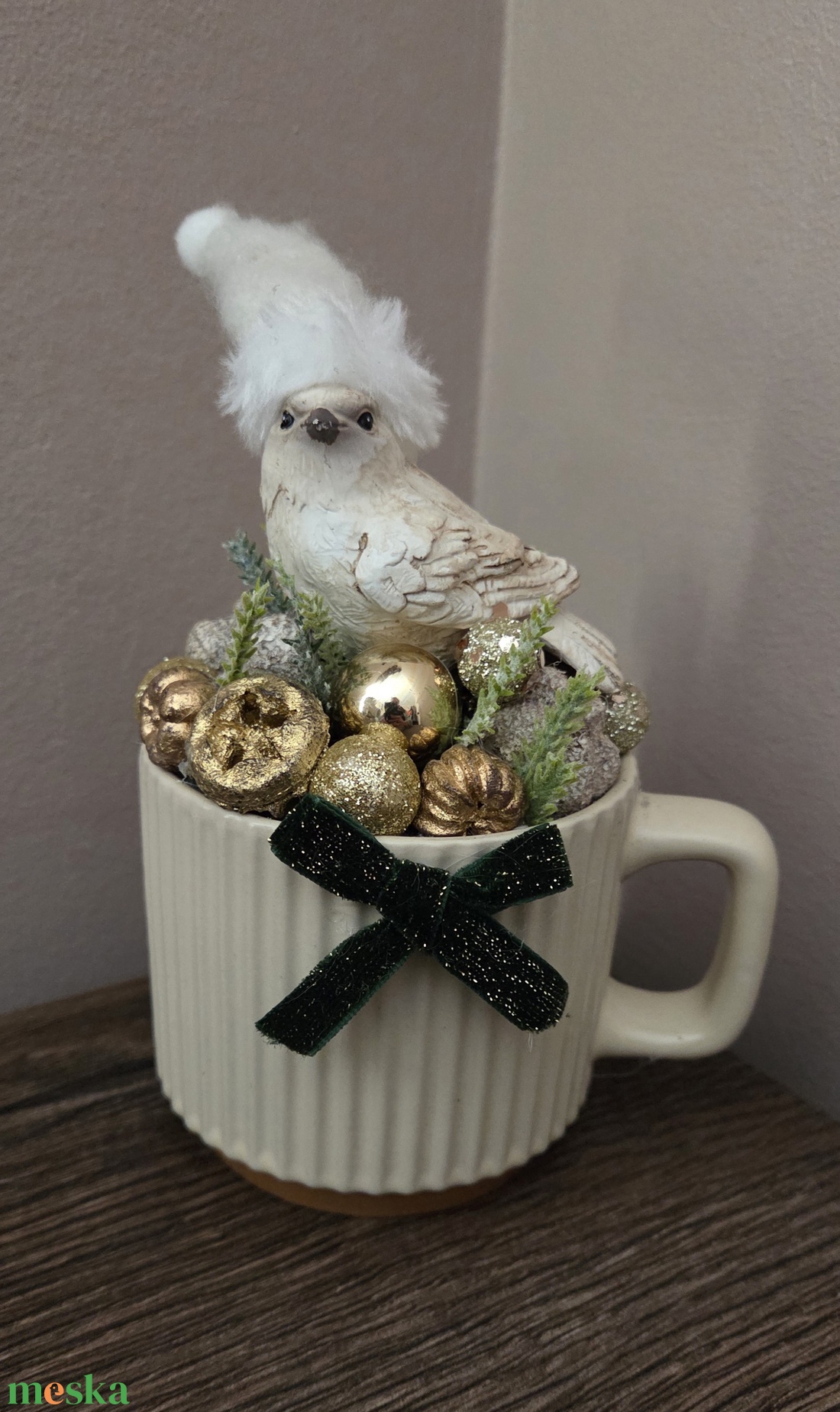 Karácsonyi asztaldísz-Arany madárkás - karácsony - karácsonyi lakásdekoráció - ünnepi asztaldekoráció - Meska.hu