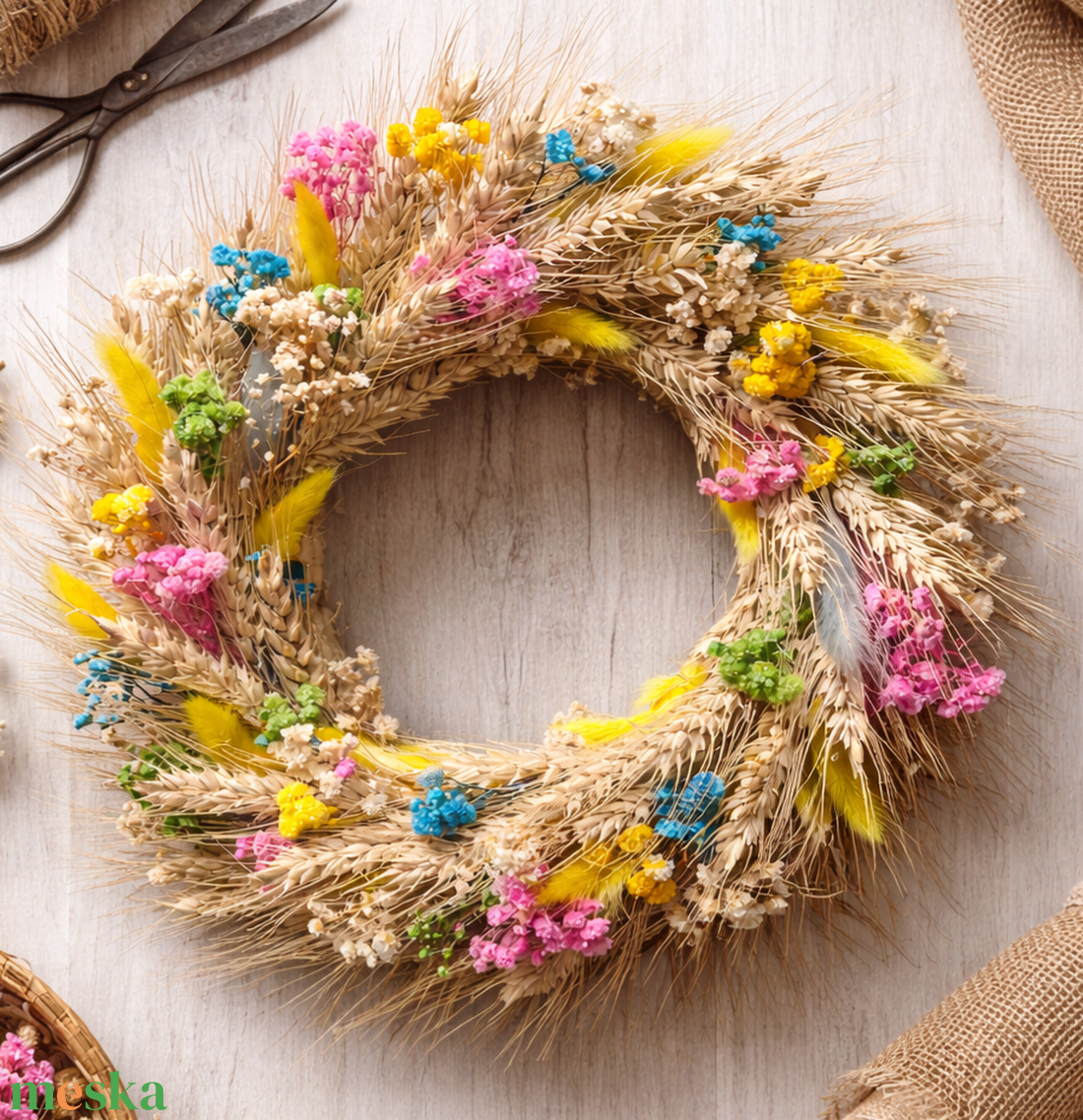 Szárazvirágos tavaszi ajtódísz  - otthon & életmód - dekoráció - ajtó- és ablak dekoráció - ajtódísz & kopogtató - Meska.hu