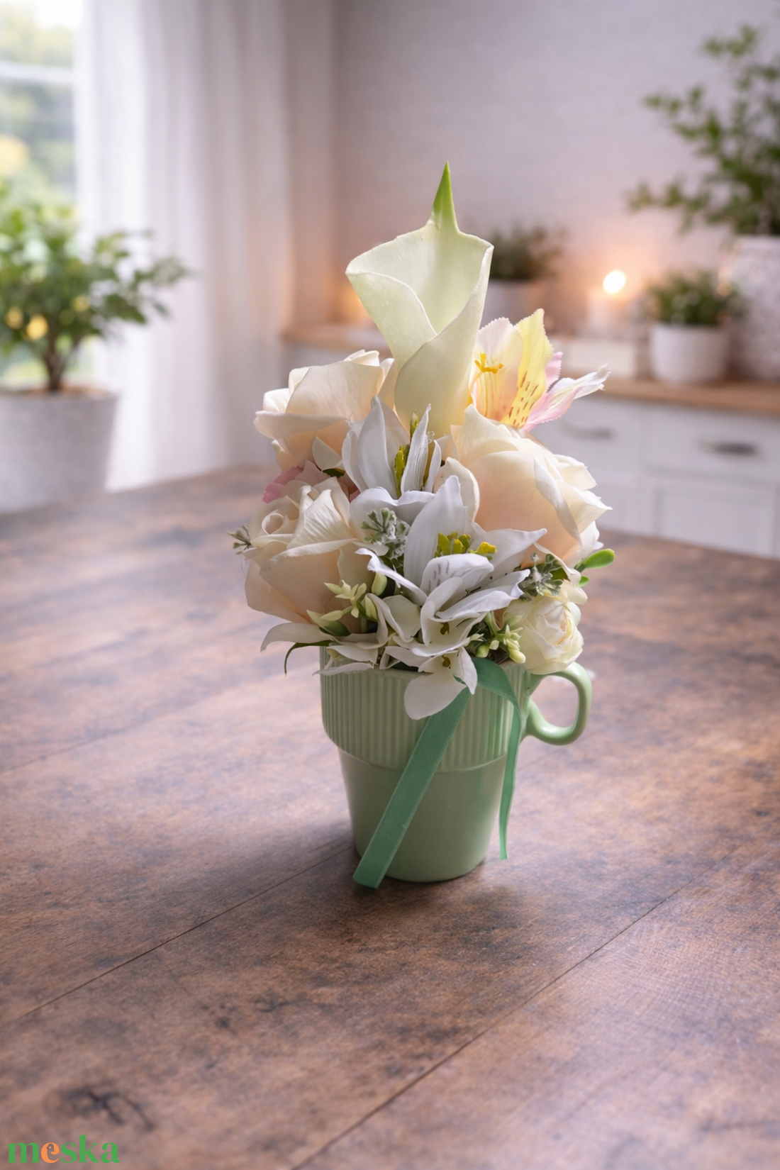 Pasztell zöld csésze - otthon & életmód - dekoráció - asztal és polc dekoráció - asztaldísz - Meska.hu