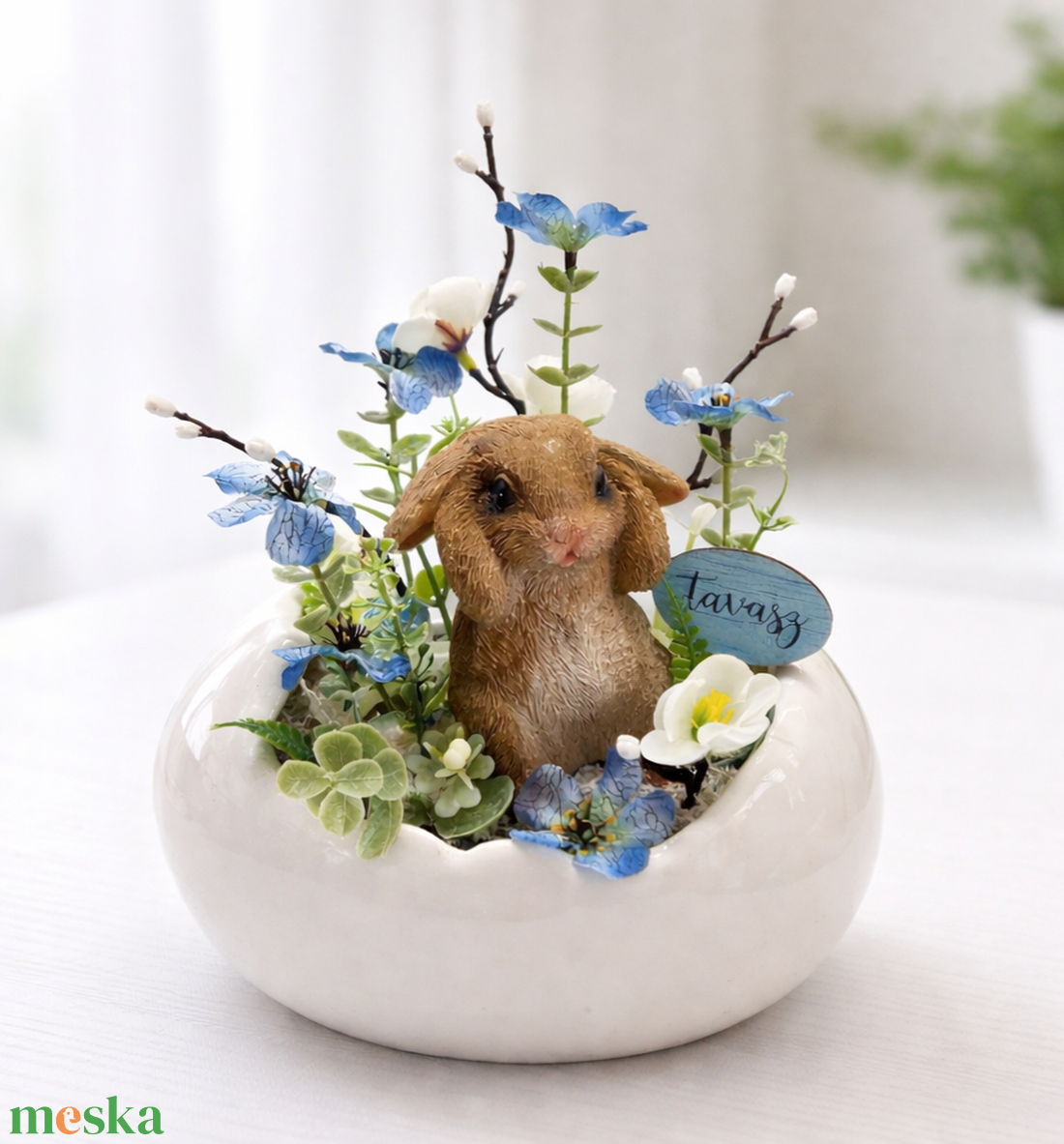 Húsvéti kékes asztaldísz  - ünnepi díszek, dekorációk - húsvéti díszek és dekorációk - húsvéti virágos díszek - Meska.hu