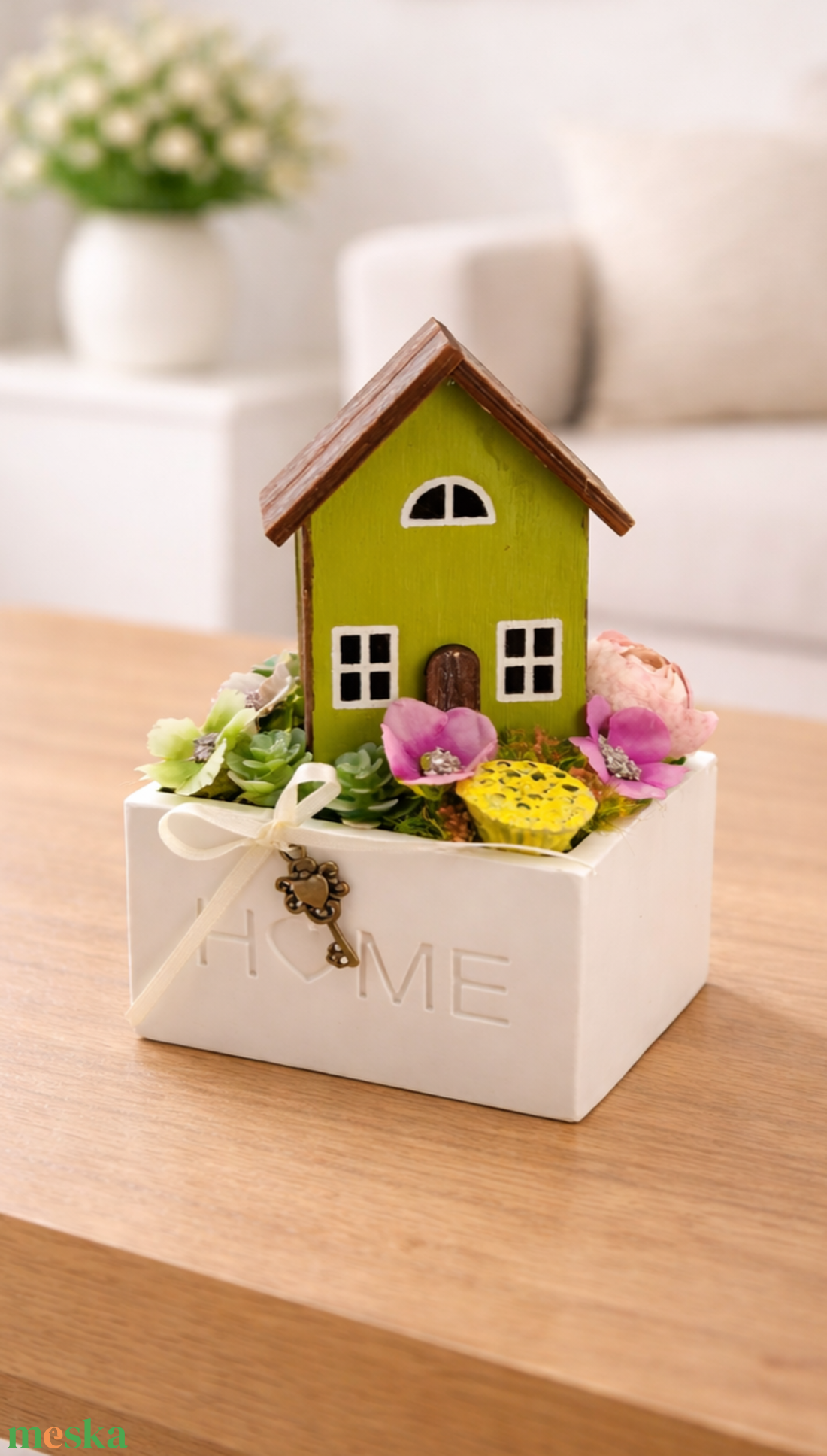 Zöld kulcsos ház asztaldísz  - otthon & életmód - virágdekoráció - virágdíszek - asztali virágdísz - Meska.hu