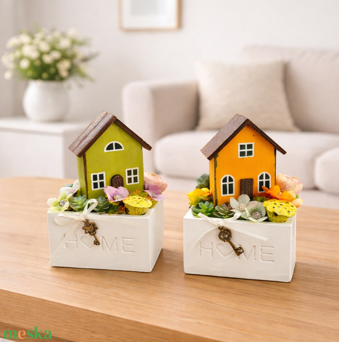 Narancs kulcsos ház asztaldísz  - otthon & életmód - virágdekoráció - virágdíszek - asztali virágdísz - Meska.hu