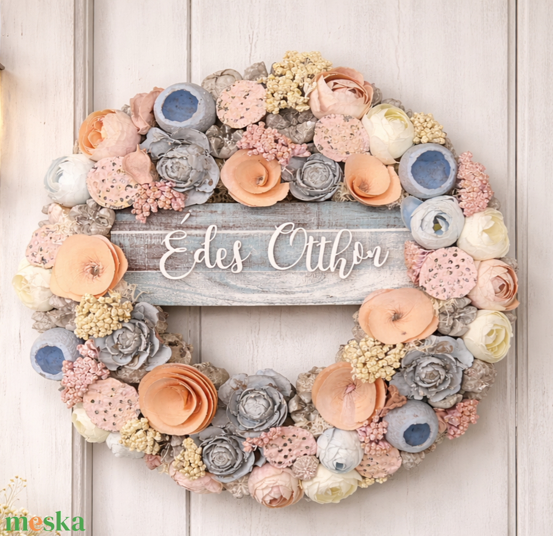 Édes otthon pasztell koszorú  - otthon & életmód - dekoráció - ajtó- és ablak dekoráció - ajtódísz & kopogtató - Meska.hu