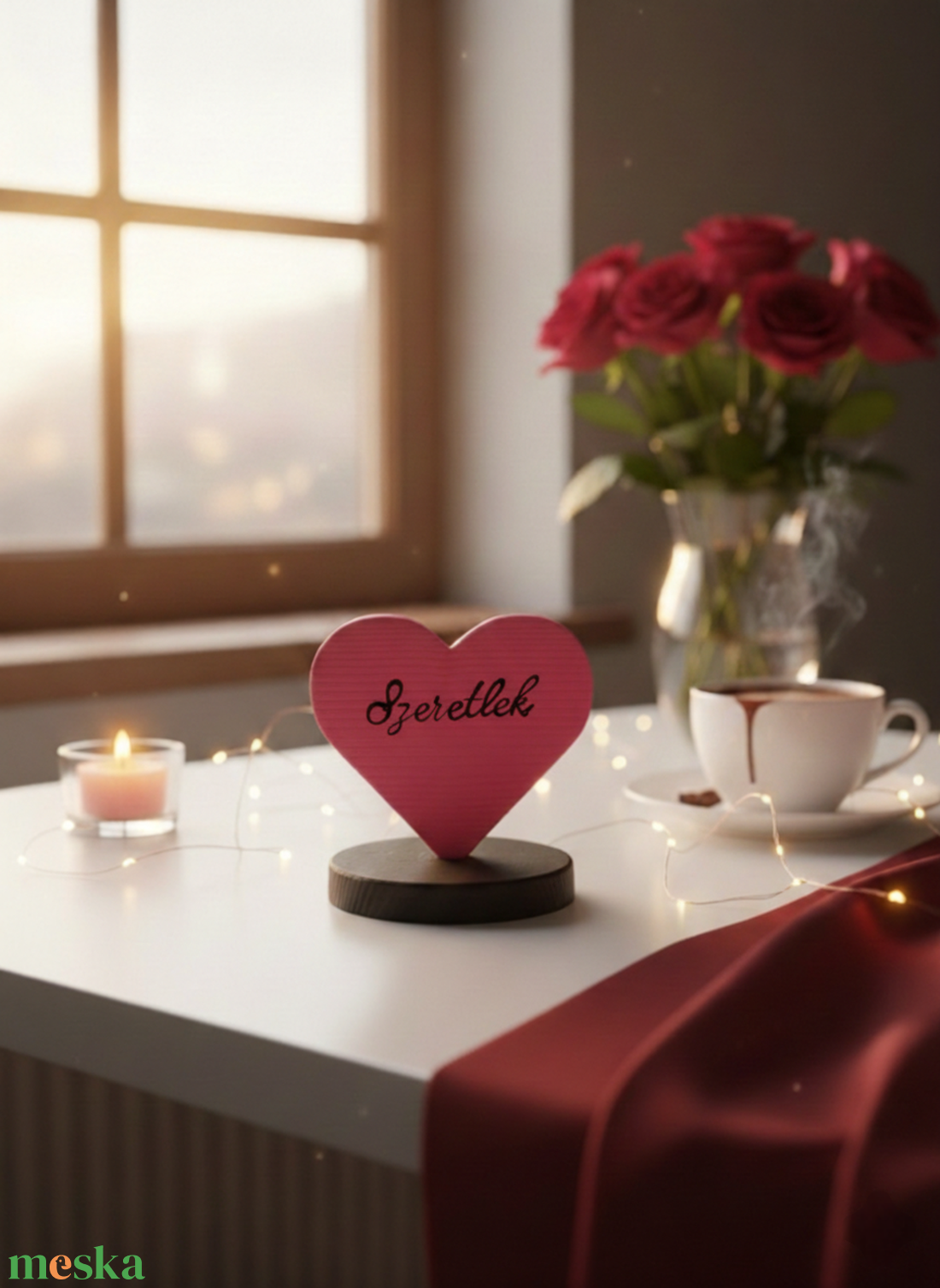 Nő-napi talpas szív ajándék - otthon & életmód - dekoráció - asztal és polc dekoráció - asztaldísz - Meska.hu