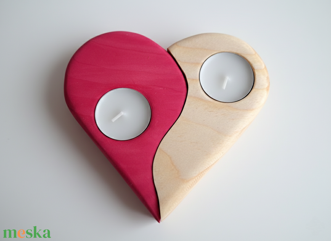 Málnapiros, szívalakú mécsestartó - otthon & életmód - gyertya, illat, aroma - mécses és mécsestartó - Meska.hu