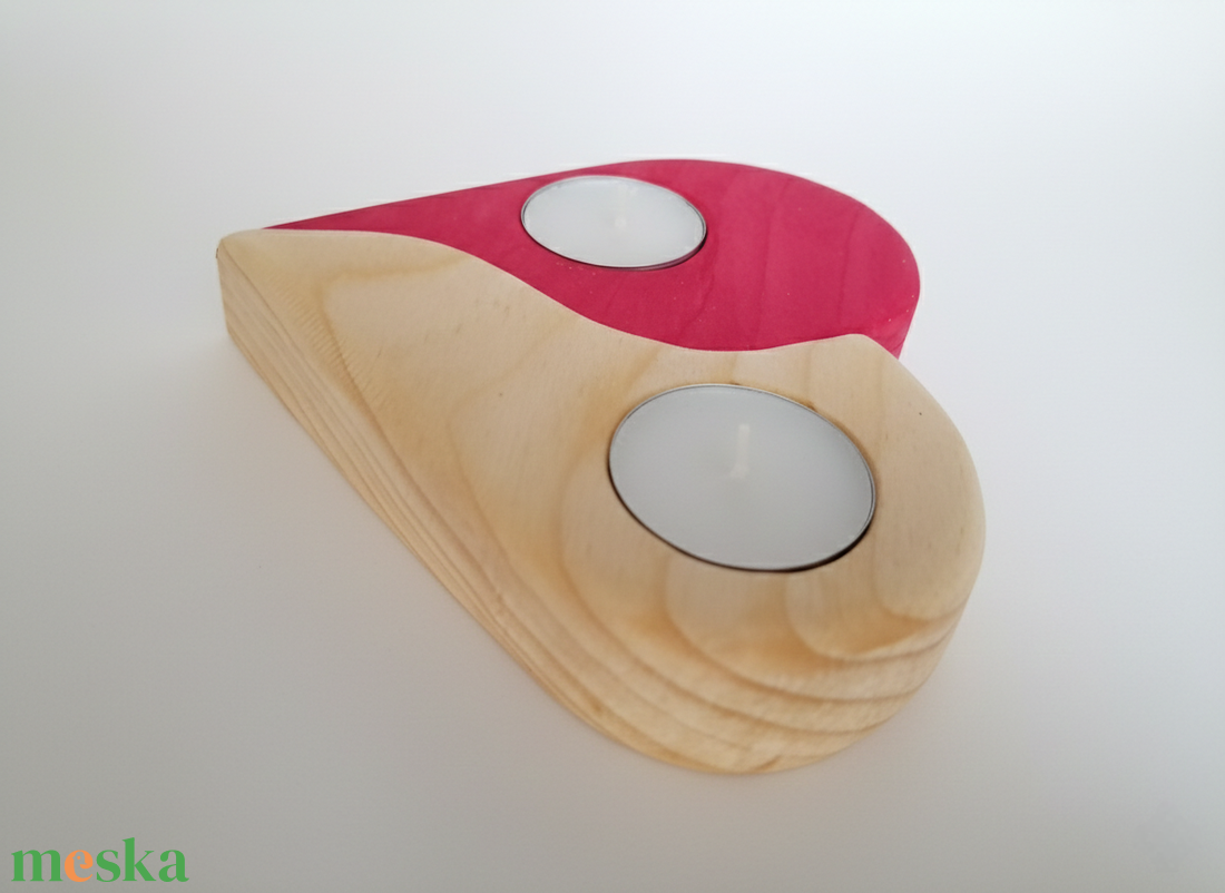 Málnapiros, szívalakú mécsestartó - otthon & életmód - gyertya, illat, aroma - mécses és mécsestartó - Meska.hu