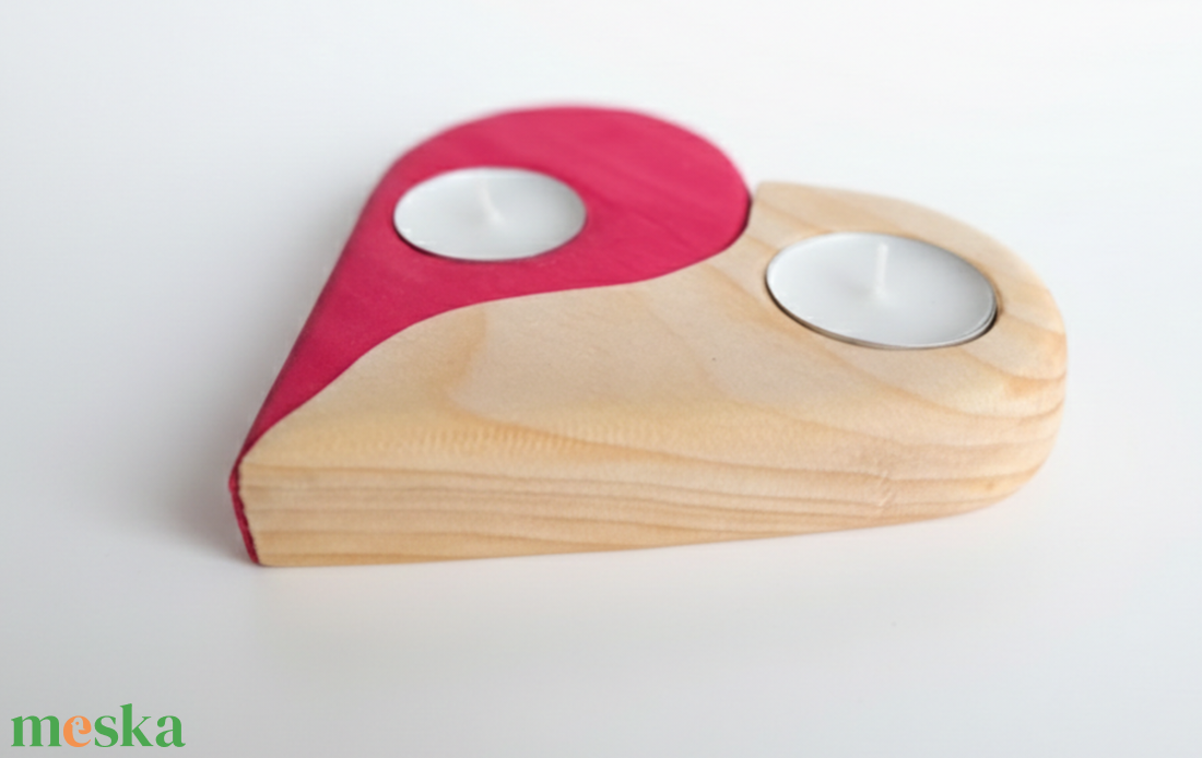 Málnapiros, szívalakú mécsestartó - otthon & életmód - gyertya, illat, aroma - mécses és mécsestartó - Meska.hu