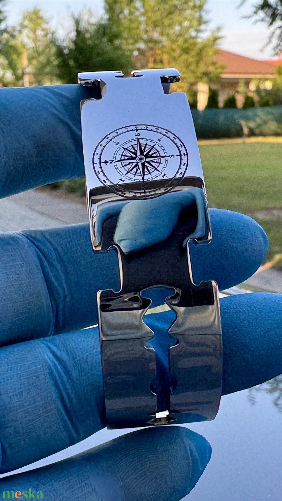 Gravírozott férfi nemesacél karkötő - prémium open cuff - ékszer - karkötő - széles karkötő - Meska.hu