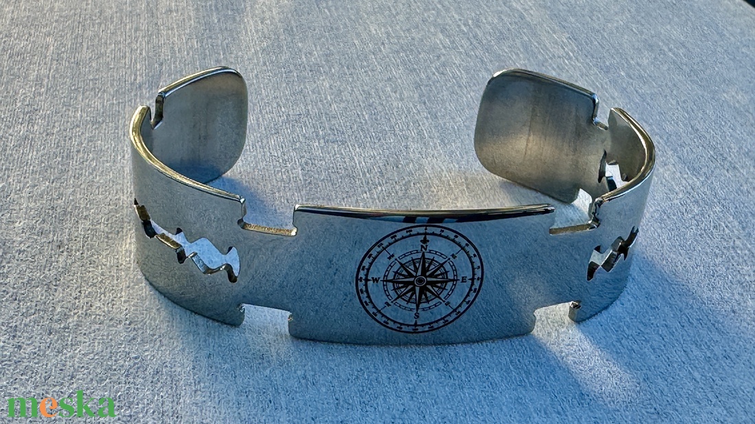 Gravírozott férfi nemesacél karkötő - prémium open cuff - ékszer - karkötő - széles karkötő - Meska.hu