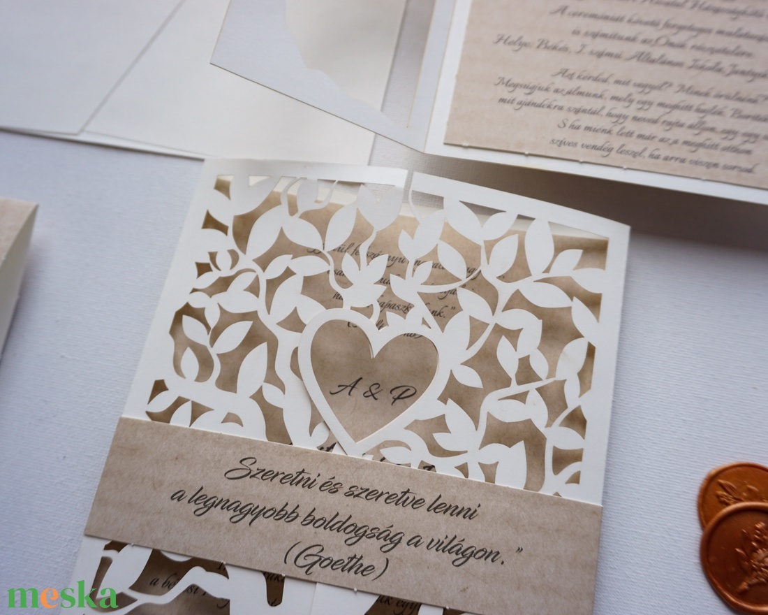 Lézervágott esküvői meghívó, fa mintás, lasercut meghívó, szívecske, prémium meghívó, különleges meghívó - esküvő - meghívó & kártya - meghívó - Meska.hu