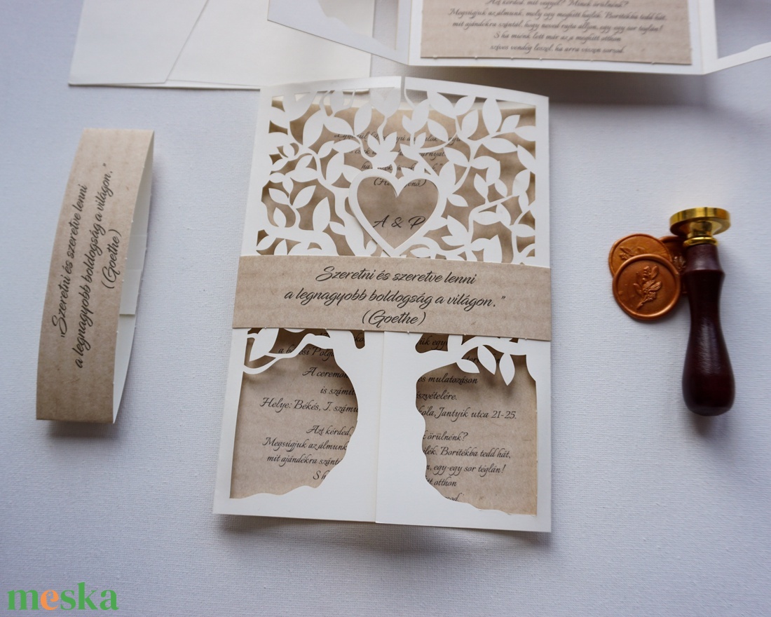 Lézervágott esküvői meghívó, fa mintás, lasercut meghívó, szívecske, prémium meghívó, különleges meghívó - esküvő - meghívó & kártya - meghívó - Meska.hu