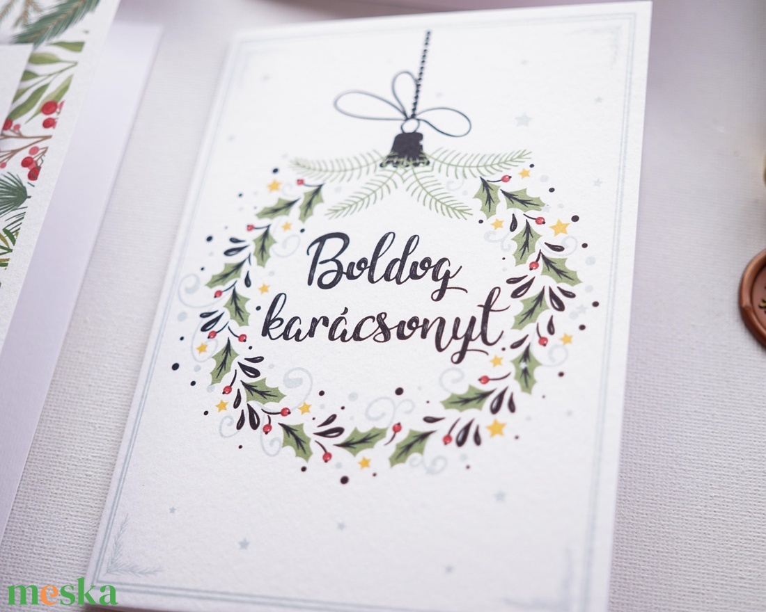 Zöldágas Karácsonyi Képeslap gyűjtemény, 4 darab, karácsonyi üdvözlő lap, ünnepi képeslap, mikulás - karácsony - karácsonyi ajándékozás - karácsonyi képeslap, üdvözlőlap, ajándékkísérő - Meska.hu