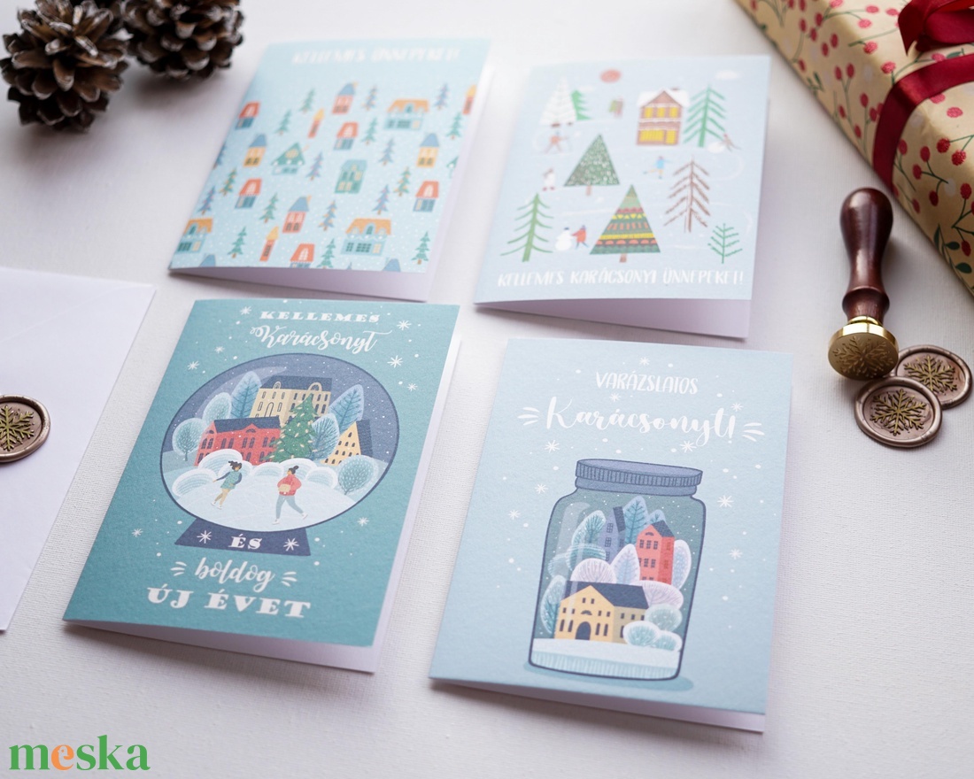 Winter Wonderland karácsonyi képeslap gyűjtemény, 4 darab karácsonyi üdvözlő lap, ünnepi képeslap, mikulás - karácsony - karácsonyi ajándékozás - karácsonyi képeslap, üdvözlőlap, ajándékkísérő - Meska.hu