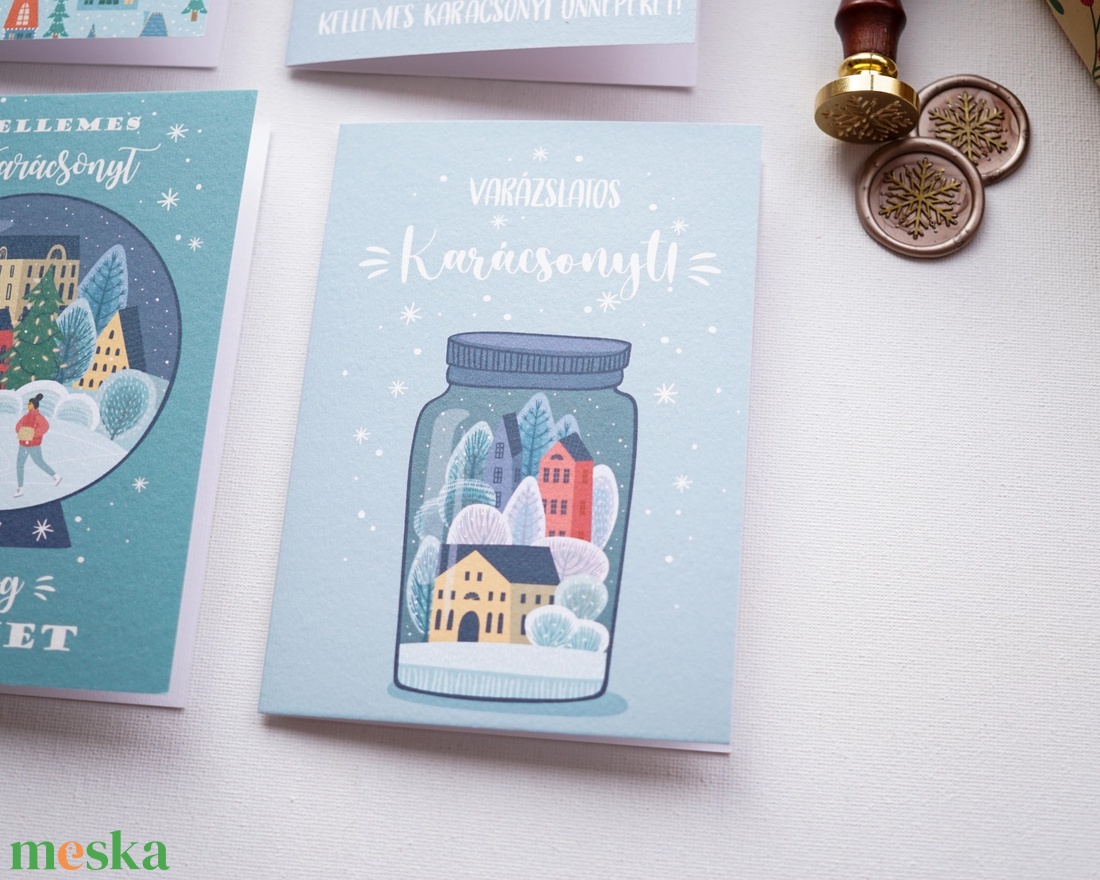 Winter Wonderland karácsonyi képeslap gyűjtemény, 4 darab karácsonyi üdvözlő lap, ünnepi képeslap, mikulás - karácsony - karácsonyi ajándékozás - karácsonyi képeslap, üdvözlőlap, ajándékkísérő - Meska.hu