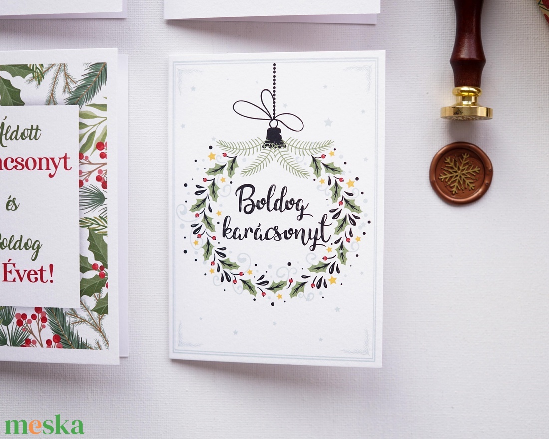 Zöldágas  Karácsonyi Képeslap, karácsonyi üdvözlő lap, adventi képeslap. - karácsony - karácsonyi ajándékozás - karácsonyi képeslap, üdvözlőlap, ajándékkísérő - Meska.hu