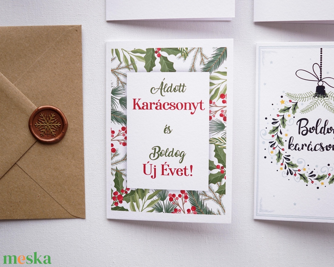 Zöldágas  Karácsonyi Képeslap, karácsonyi üdvözlő lap, adventi képeslap. - karácsony - karácsonyi ajándékozás - karácsonyi képeslap, üdvözlőlap, ajándékkísérő - Meska.hu