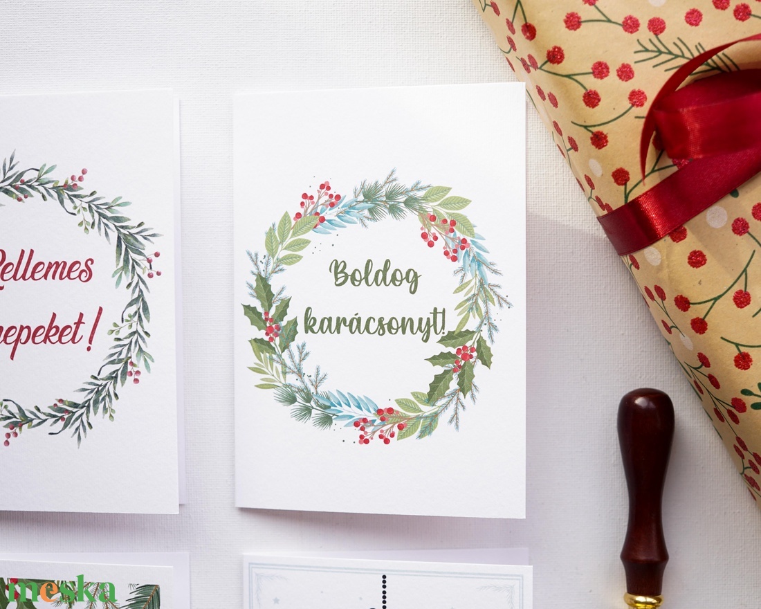 Zöldágas  Karácsonyi Képeslap, karácsonyi üdvözlő lap, adventi képeslap. - karácsony - karácsonyi ajándékozás - karácsonyi képeslap, üdvözlőlap, ajándékkísérő - Meska.hu