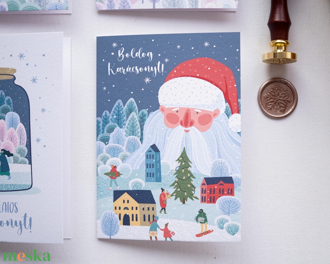 Fehér Karácsony Karácsonyi Képeslap, karácsonyi üdvözlő lap, adventi képeslap, mikulás képeslap - karácsony - karácsonyi ajándékozás - karácsonyi képeslap, üdvözlőlap, ajándékkísérő - Meska.hu