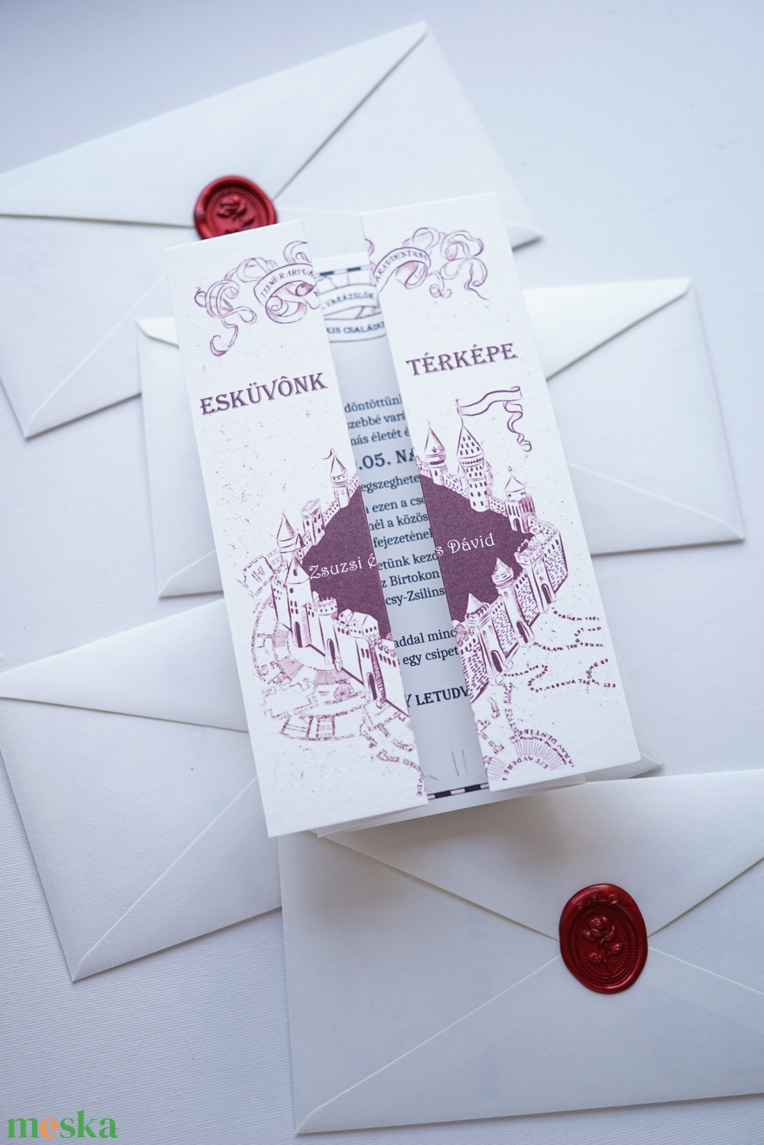 Tekergők térképe esküvői meghívó, Harry Potter-es meghívó, varázsló, különleges kinyitható meghívó - esküvő - meghívó & kártya - meghívó - Meska.hu