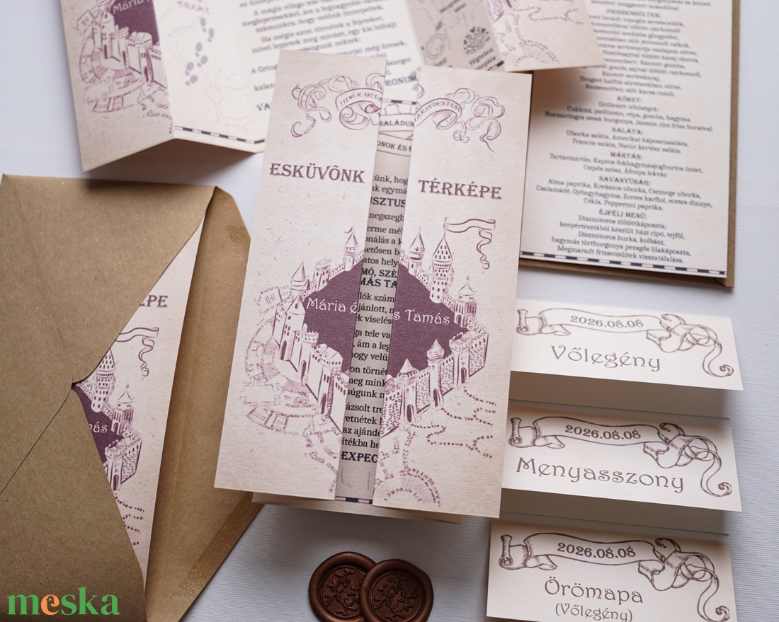 Tekergők térképe esküvői meghívó, Harry Potter-es meghívó, varázsló, különleges kinyitható meghívó - esküvő - meghívó & kártya - meghívó - Meska.hu