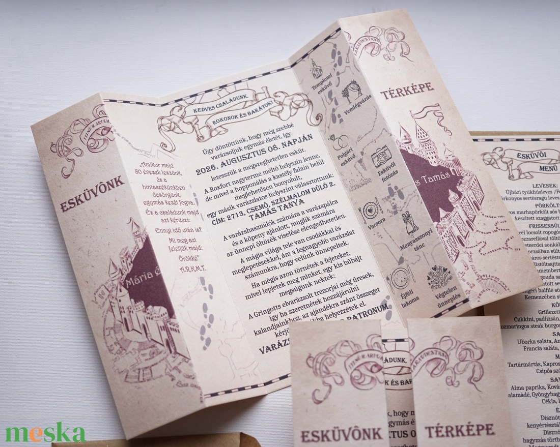 Tekergők térképe esküvői meghívó, Harry Potter-es meghívó, varázsló, különleges kinyitható meghívó - esküvő - meghívó & kártya - meghívó - Meska.hu