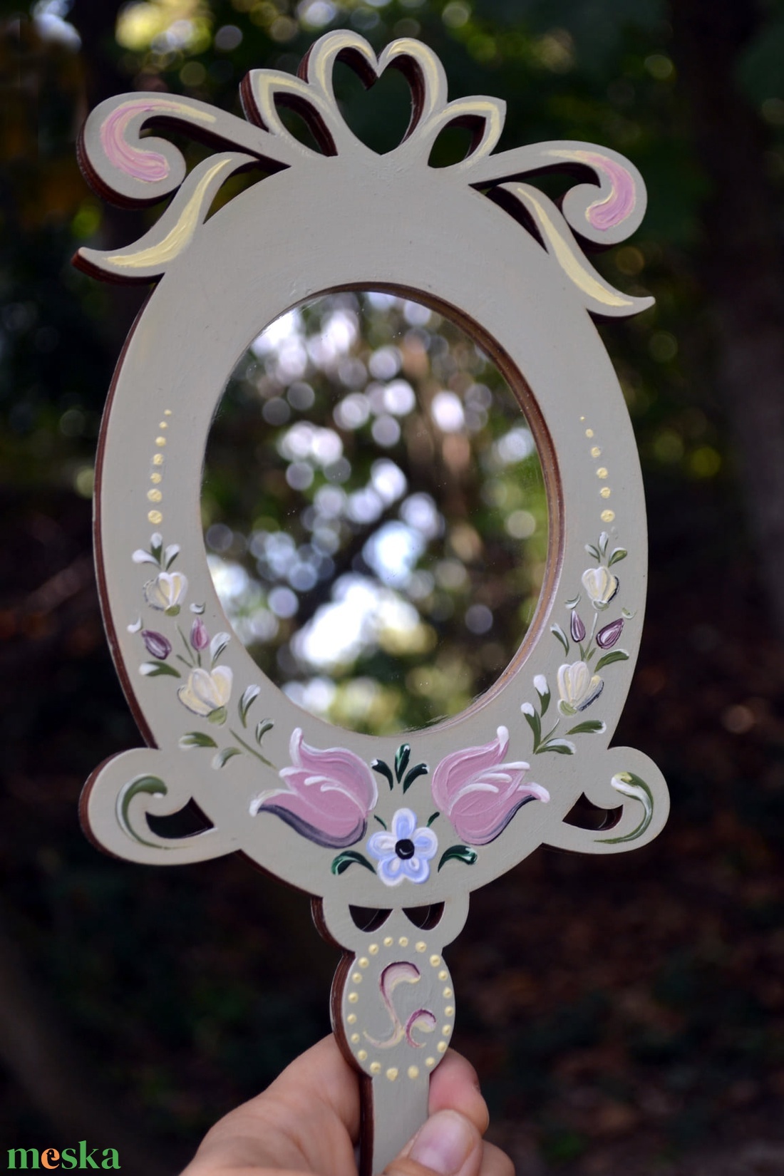 Kézzel festett kézitükör - otthon & életmód - dekoráció - tükör - Meska.hu