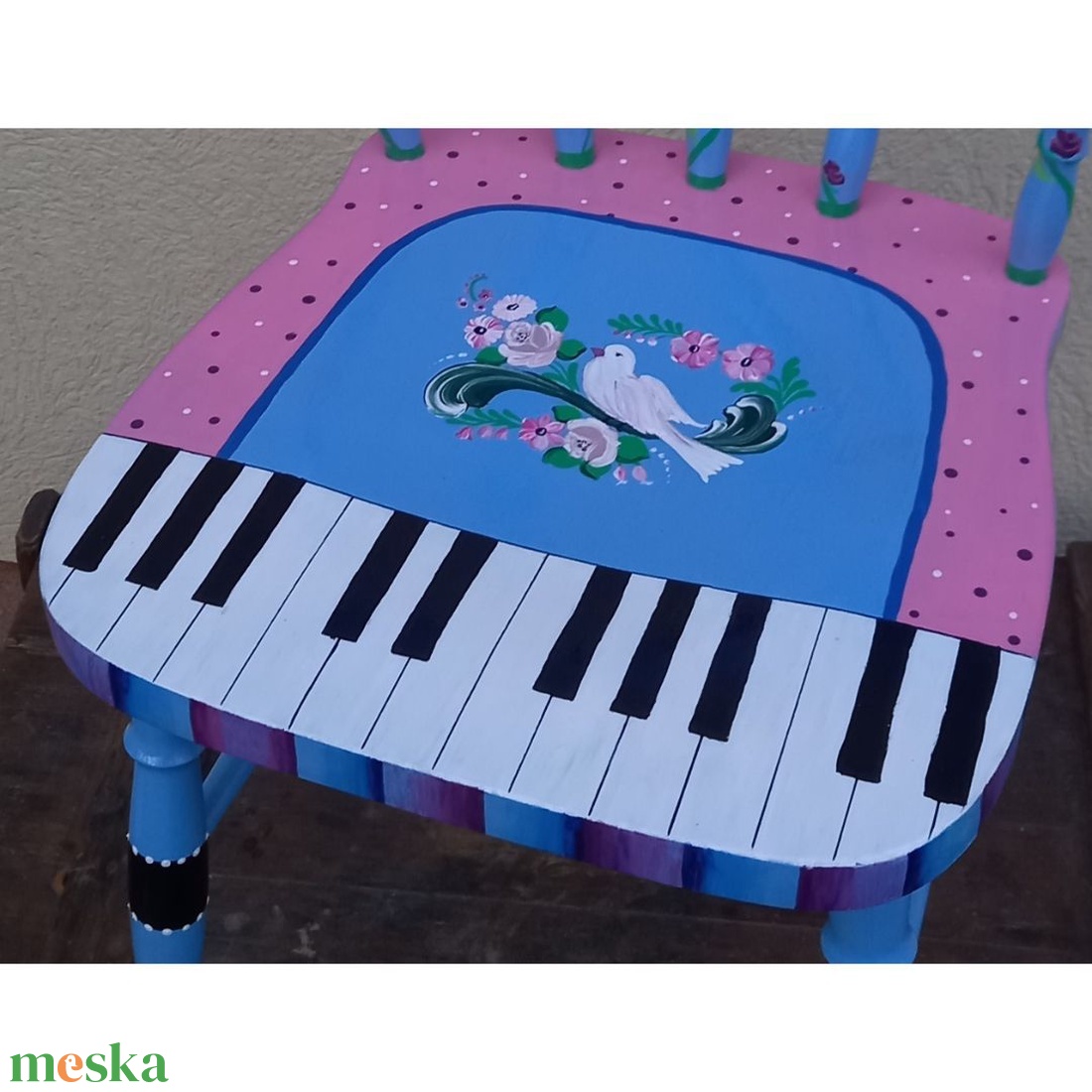 Lány szék zongora és virág mintával - otthon & életmód - bútor - szék & fotel - Meska.hu