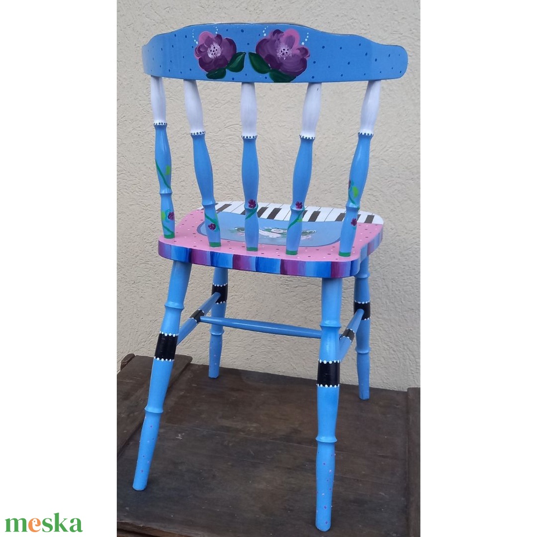Lány szék zongora és virág mintával - otthon & életmód - bútor - szék & fotel - Meska.hu