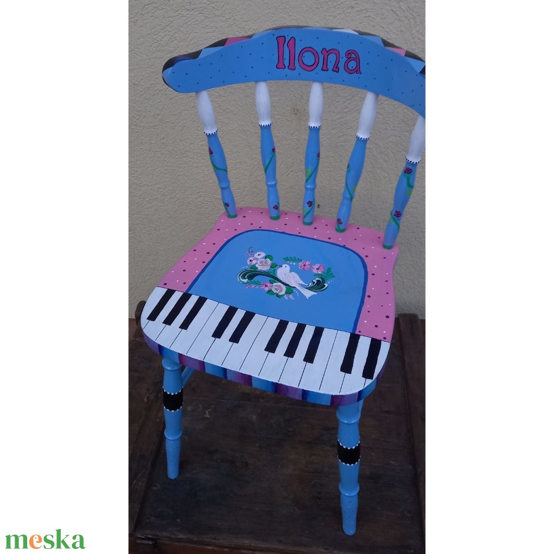 Lány szék zongora és virág mintával - otthon & életmód - bútor - szék & fotel - Meska.hu