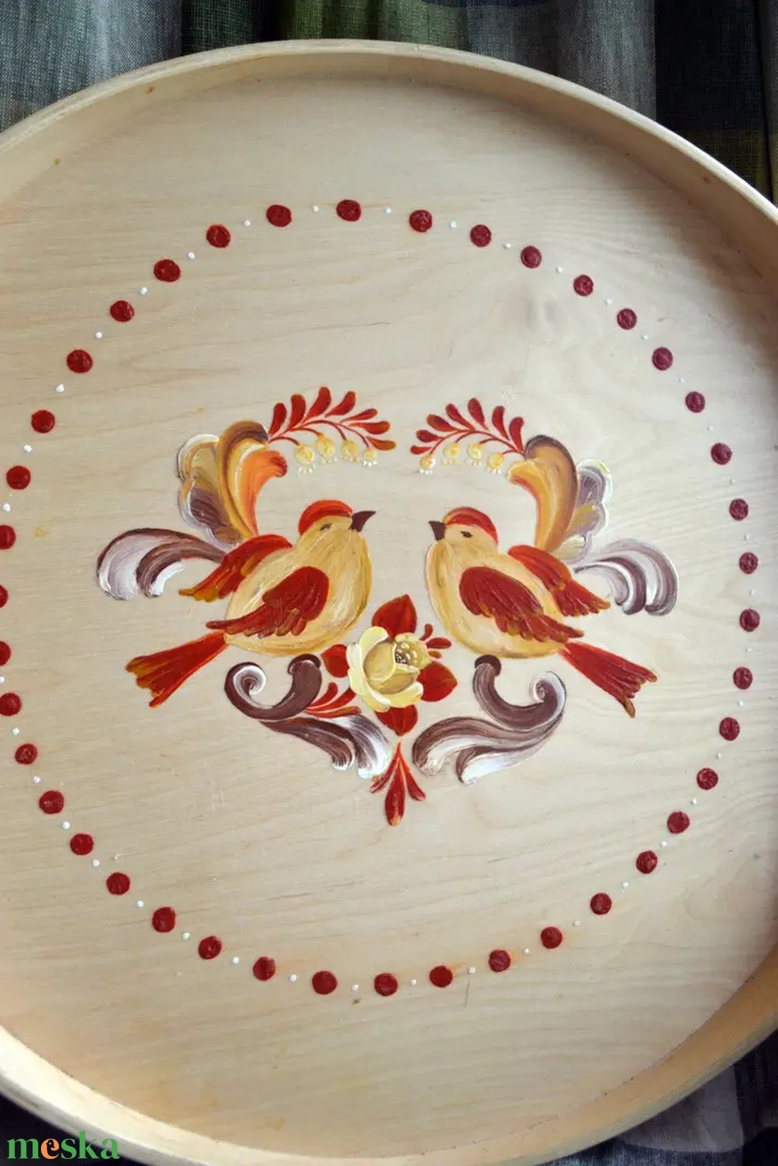 Madaras virágos kerek fa tálca esküvőre  - otthon & életmód - konyhafelszerelés, tálalás - tálalás - tálca - Meska.hu