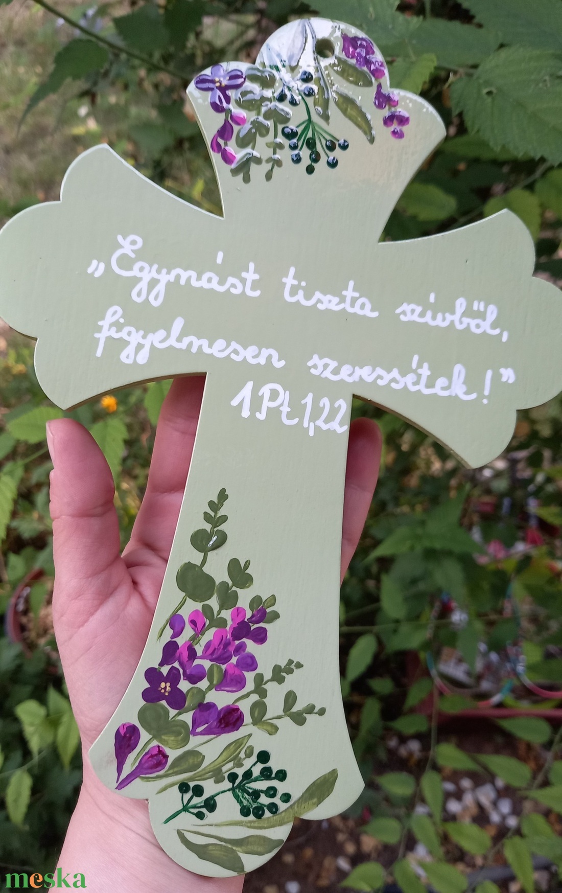 Kézzel festett fa kereszt esküvőre, keresztelőre, névre szóló, dátummal, egyedi mintával  - otthon & életmód - vallás - kereszt - Meska.hu