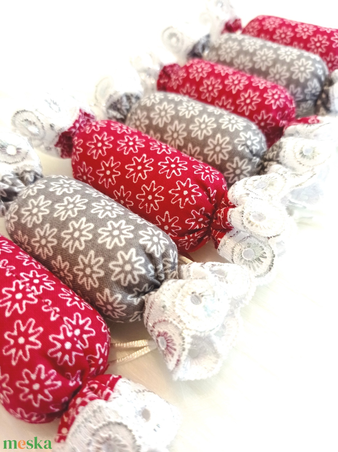 7 darabos textil szaloncukor csomag - 1. - karácsony - karácsonyi lakásdekoráció - karácsonyfadíszek - Meska.hu