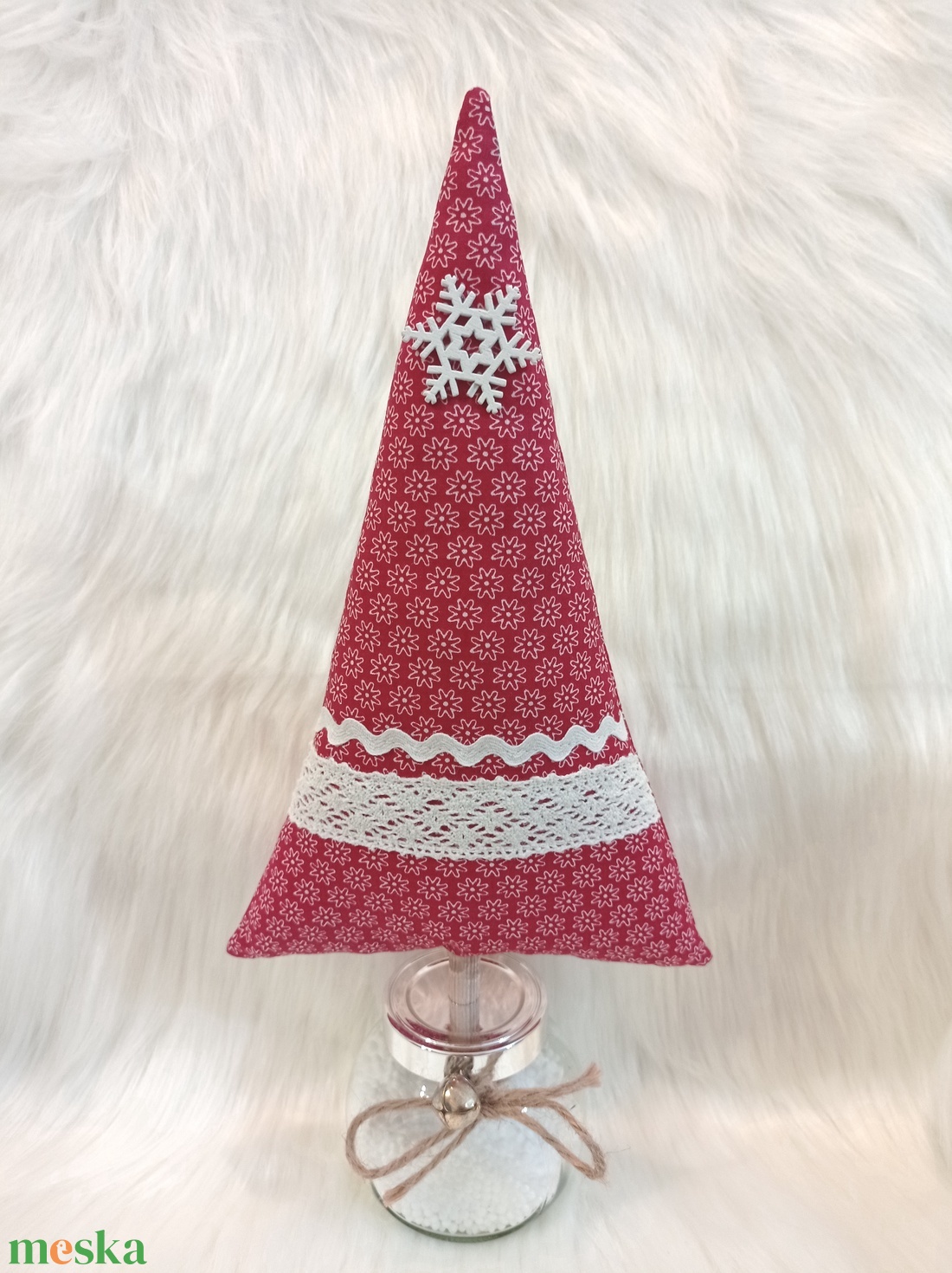 Pamutvászonból készült fenyőfa üvegkehelyben - 1. - karácsony - karácsonyi lakásdekoráció - karácsonyi lakásdíszek - Meska.hu