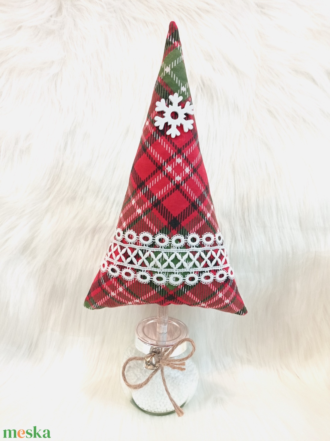 Pamutvászonból készült fenyőfa üvegkehelyben - 2. - karácsony - karácsonyi lakásdekoráció - karácsonyi lakásdíszek - Meska.hu