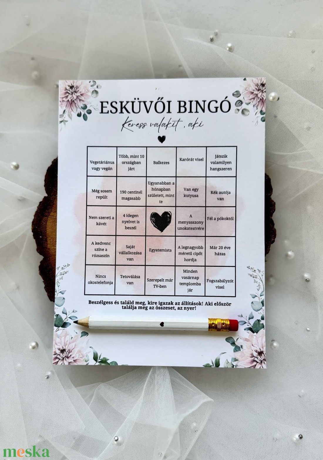 4 db Esküvői bingó, bingo- egyedi designnal (greenery, rózsaszín, stb) - esküvő - dekoráció - helyszíni dekor - Meska.hu